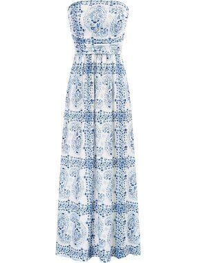 Women's Maxi Dress Floral White Strapless Neck Sleeveless A LINE Summer Comfort
